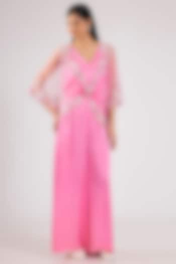 Pink Blended Satin Jumpsuit With Kaftan by Dilnaz Karbhary at Pernia's Pop Up Shop