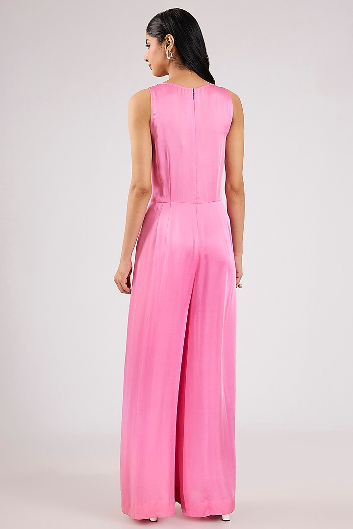 Pink Blended Satin Jumpsuit With Kaftan by Dilnaz Karbhary at Pernia's Pop Up Shop
