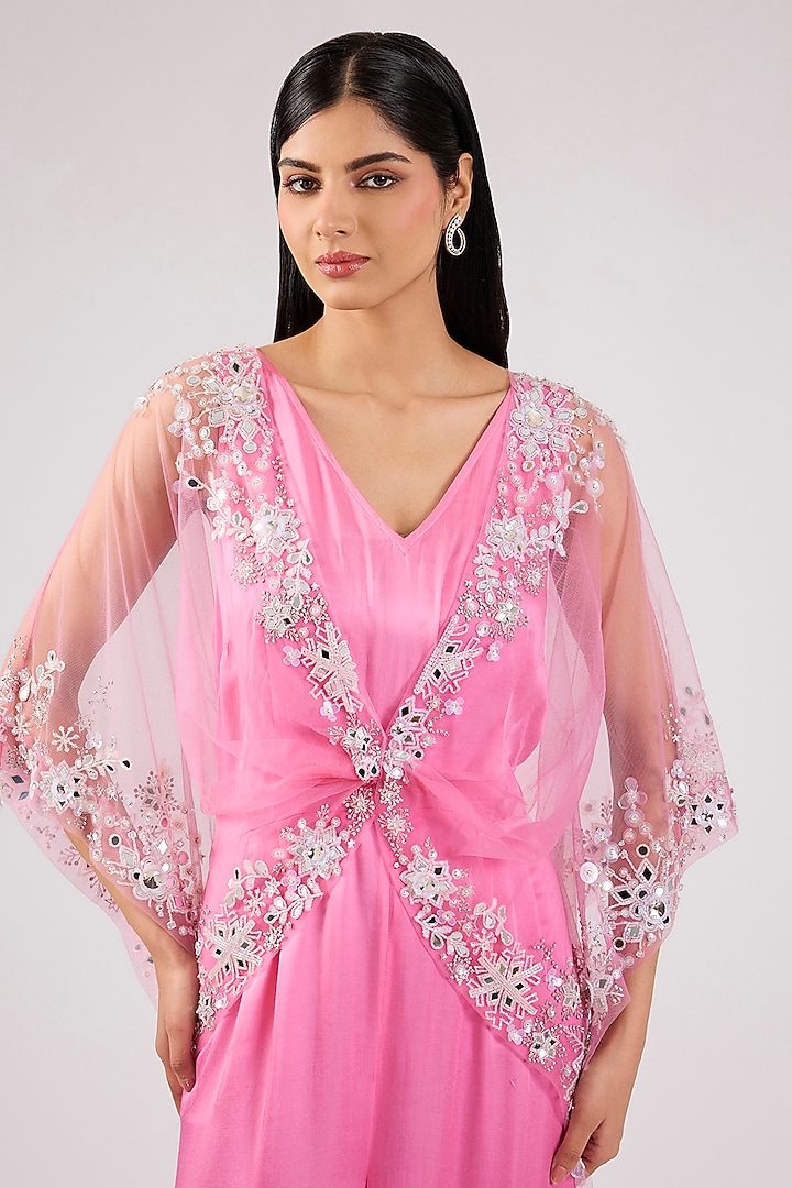 Pink Blended Satin Jumpsuit With Kaftan by Dilnaz Karbhary at Pernia's Pop Up Shop