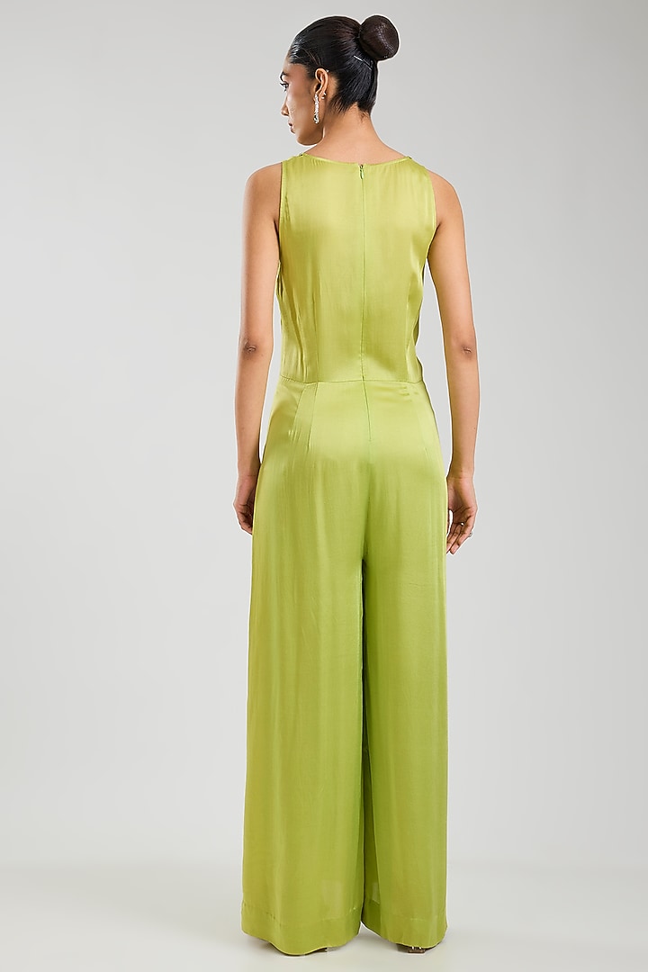 Green Blended Satin Jumpsuit With Kaftan by Dilnaz Karbhary at Pernia's Pop Up Shop
