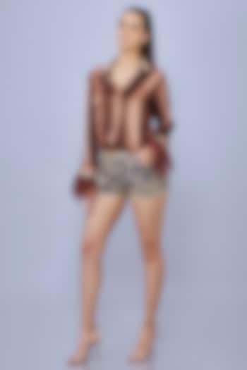 Brown Blended Satin Tie-Dye Shirt by Dilnaz Karbhary at Pernia's Pop Up Shop