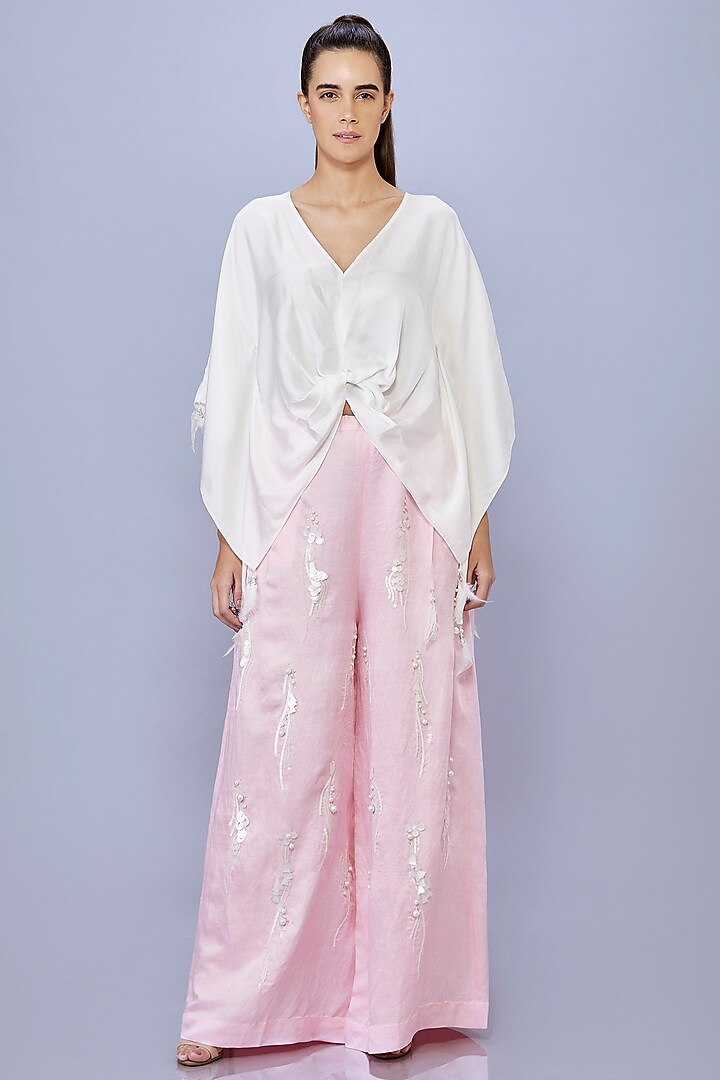 Ivory Blended Satin Draped Kaftan by Dilnaz Karbhary at Pernia's Pop Up Shop