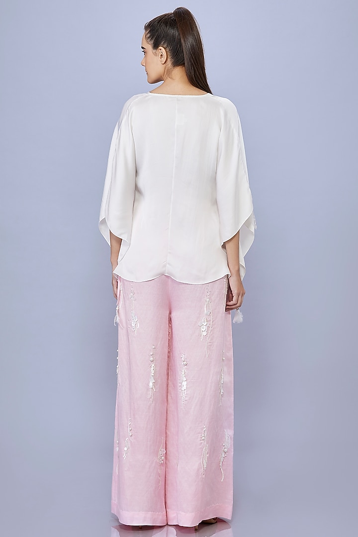 Ivory Blended Satin Draped Kaftan by Dilnaz Karbhary at Pernia's Pop Up Shop
