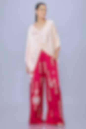 Ruby Pink Blended Satin Linen Trousers by Dilnaz Karbhary at Pernia's Pop Up Shop