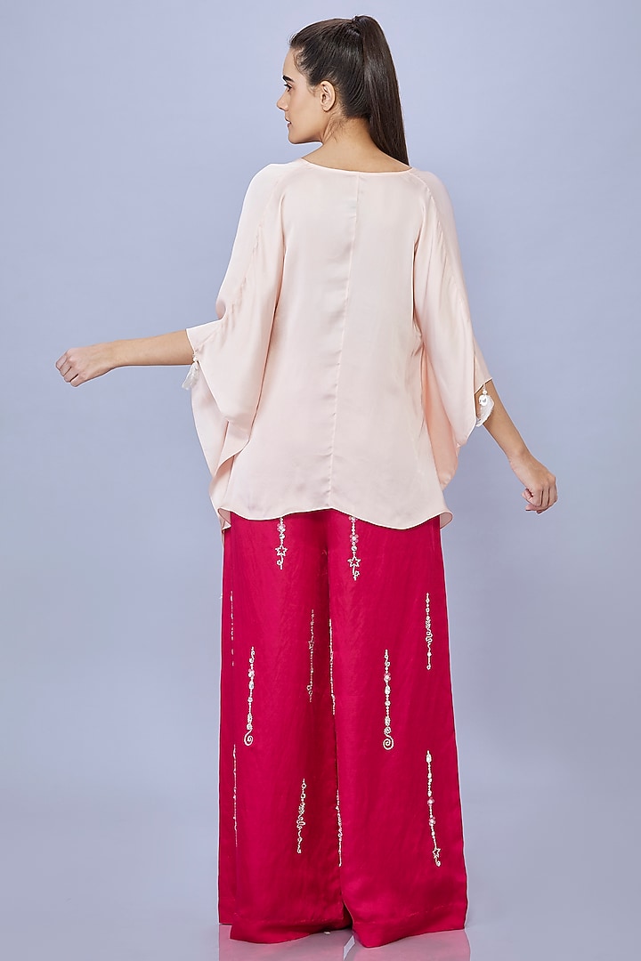 Ruby Pink Blended Satin Linen Trousers by Dilnaz Karbhary at Pernia's Pop Up Shop