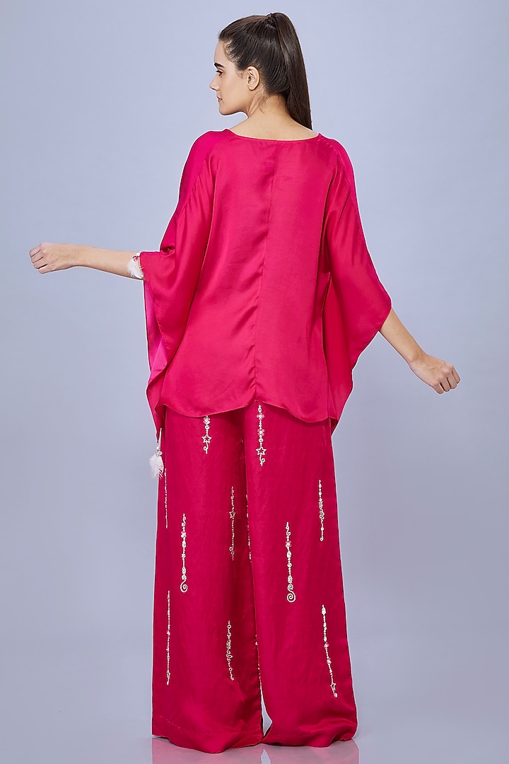 Ruby Pink Blended Satin Draped Kaftan by Dilnaz Karbhary at Pernia's Pop Up Shop