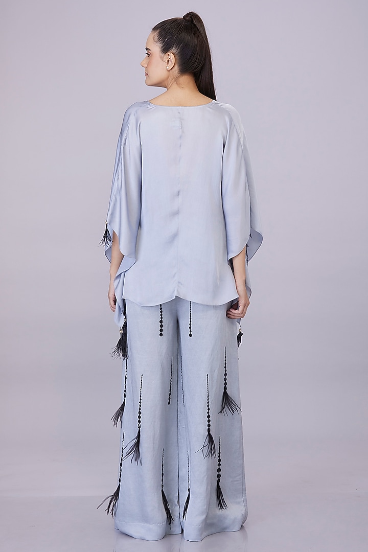 Light Grey Blended Satin Hand Embroidered Kaftan by Dilnaz Karbhary at Pernia's Pop Up Shop
