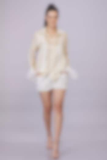 Light Beige Blended Satin Embroidered Tie-Dyed Shirt by Dilnaz Karbhary at Pernia's Pop Up Shop