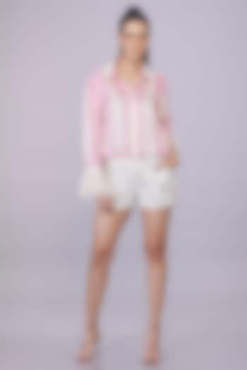 Light Pink Blended Satin Embroidered Tie-Dyed Shirt by Dilnaz Karbhary at Pernia's Pop Up Shop