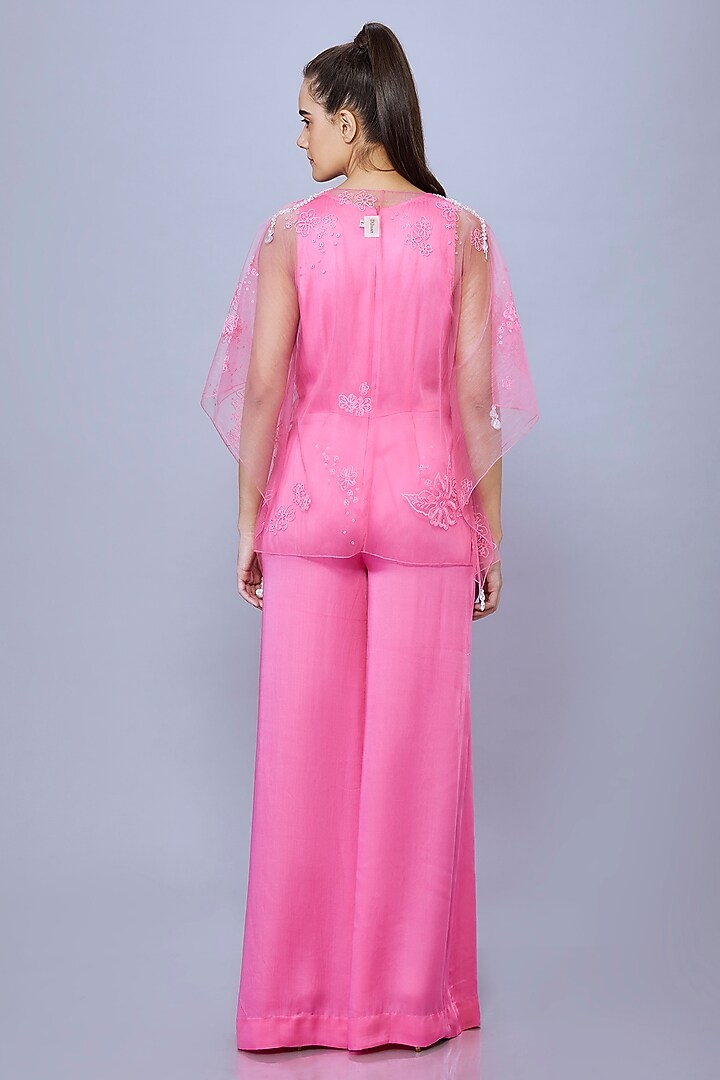 Pop Pink Blended Satin Jumpsuit With Kaftan by Dilnaz Karbhary at Pernia's Pop Up Shop