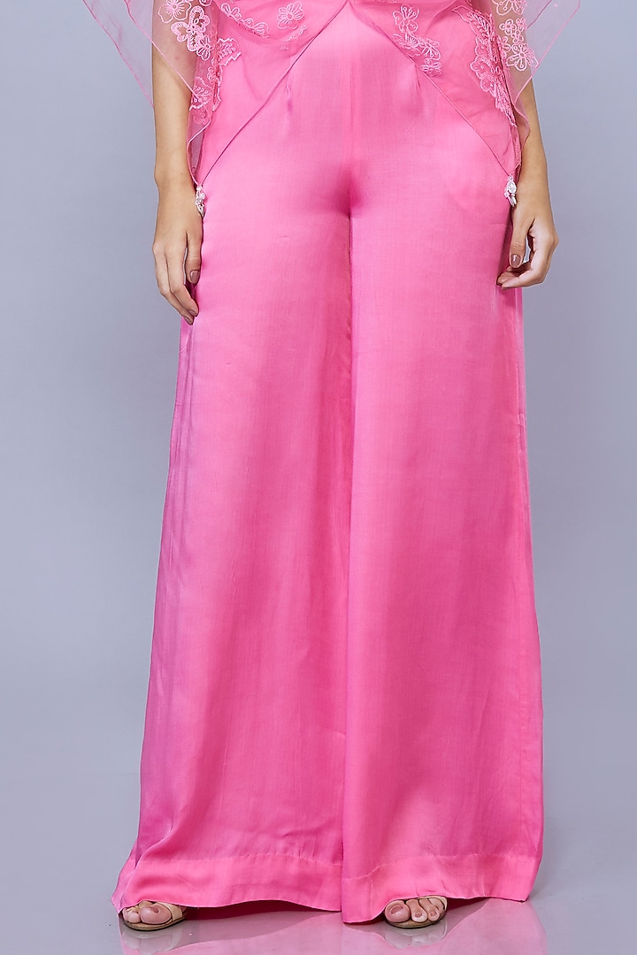 Pop Pink Blended Satin Jumpsuit With Kaftan by Dilnaz Karbhary at Pernia's Pop Up Shop