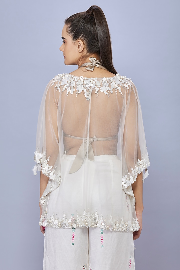 Ivory Net Sequins Embroidered Kaftan by Dilnaz Karbhary at Pernia's Pop Up Shop