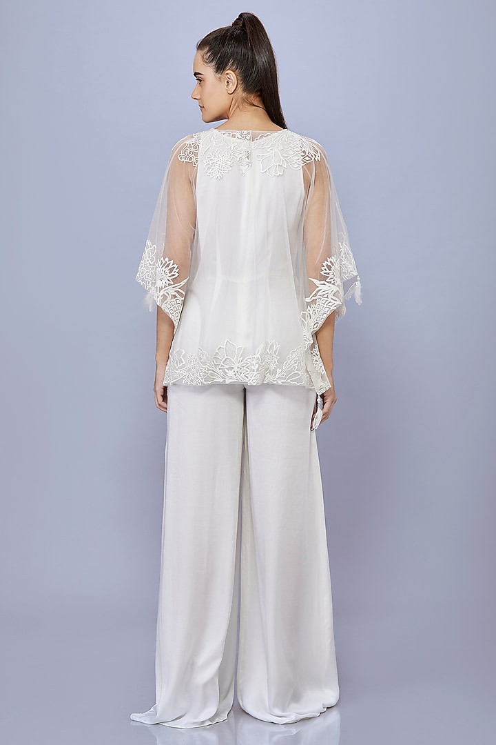 Ivory Blended Satin Jumpsuit With Kaftan by Dilnaz Karbhary at Pernia's Pop Up Shop