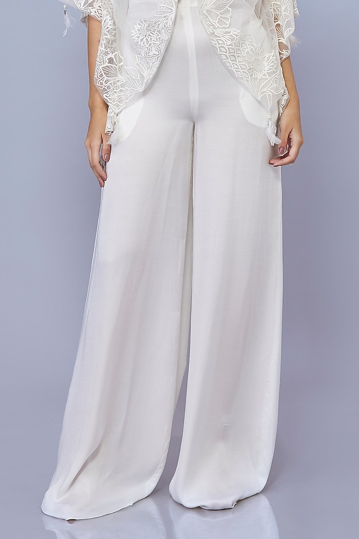 Ivory Blended Satin Jumpsuit With Kaftan by Dilnaz Karbhary at Pernia's Pop Up Shop