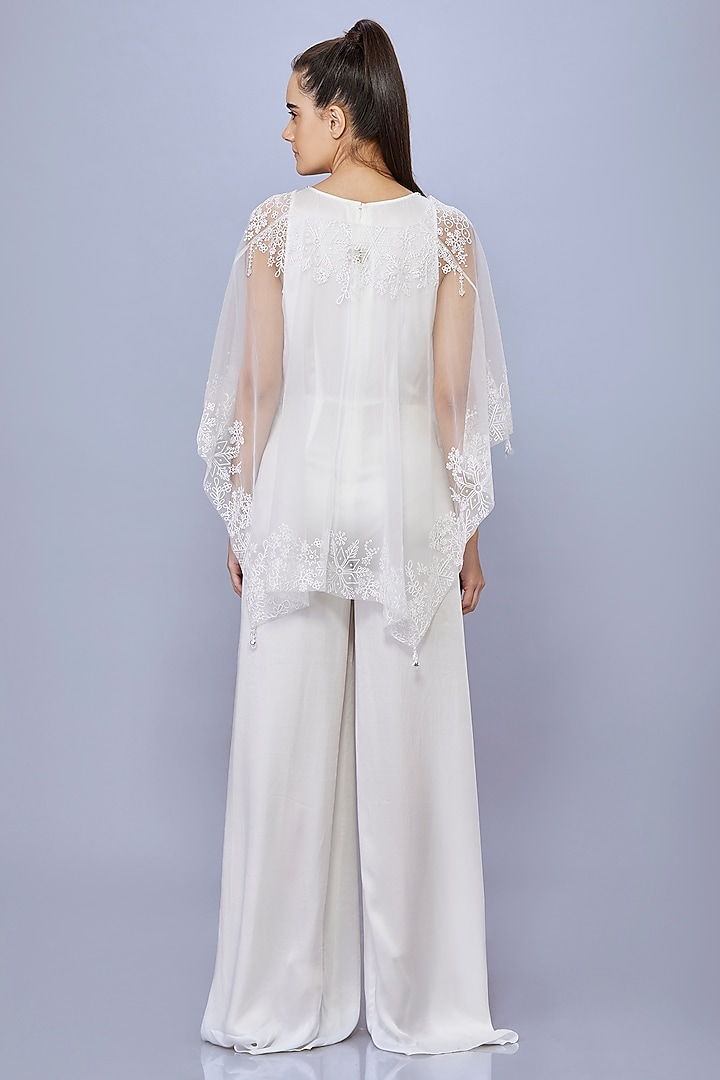 Ivory Blended Satin Jumpsuit With Kaftan by Dilnaz Karbhary at Pernia's Pop Up Shop