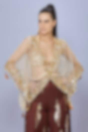 Gold Net Mirror & Sequins Embroidered Kaftan by Dilnaz Karbhary at Pernia's Pop Up Shop