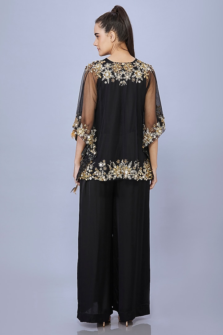 Black Net Jumpsuit With Kaftan by Dilnaz Karbhary at Pernia's Pop Up Shop