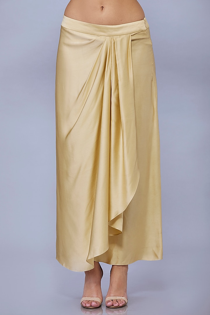 Beige Blended Satin Draped Skirt by Dilnaz Karbhary at Pernia's Pop Up Shop