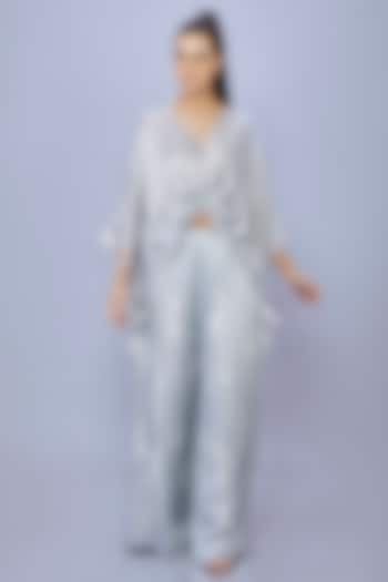 Light Grey Blended Satin Linen Pearl Sequin Trousers by Dilnaz Karbhary at Pernia's Pop Up Shop