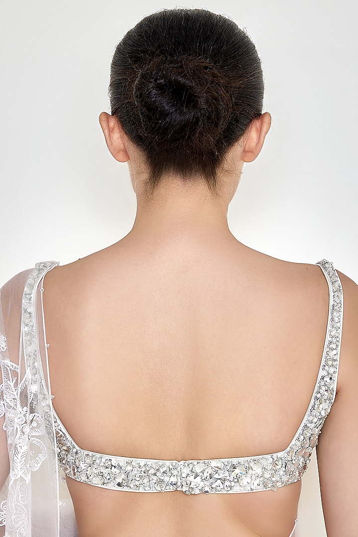 Frost White Net & Polyester Satin Embroidered Blouse by Dilnaz Karbhary at Pernia's Pop Up Shop