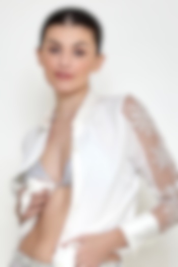 Ivory Net & Georgette Embroidered Shirt by Dilnaz Karbhary at Pernia's Pop Up Shop