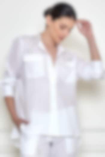 White Linen Embroidered Shirt by Dilnaz Karbhary