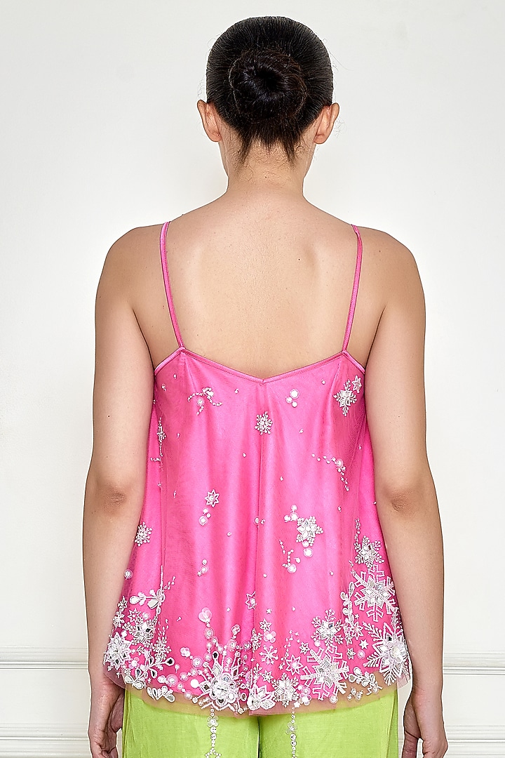 Pink Net & Polyester Satin Embroidered Camisole by Dilnaz Karbhary at Pernia's Pop Up Shop