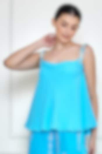 Sky Blue Georgette & Polyester Satin Camisole by Dilnaz Karbhary