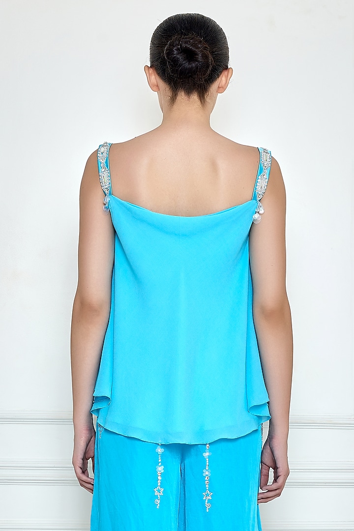 Sky Blue Georgette & Polyester Satin Camisole by Dilnaz Karbhary at Pernia's Pop Up Shop