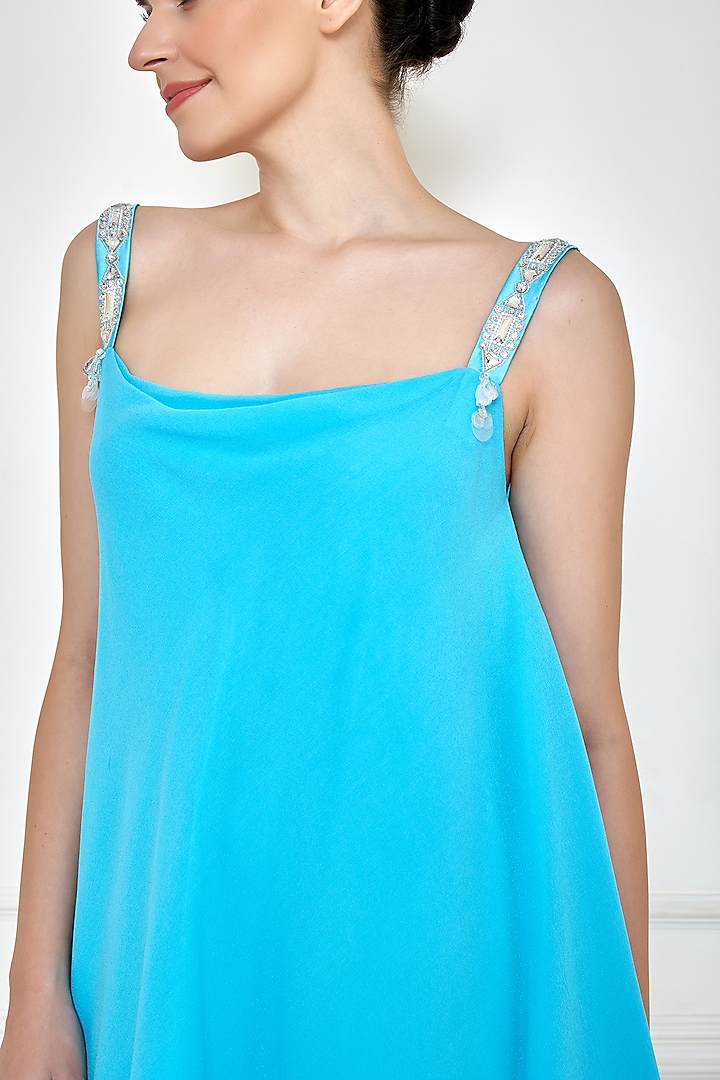 Sky Blue Georgette & Polyester Satin Vacation Dress by Dilnaz Karbhary at Pernia's Pop Up Shop