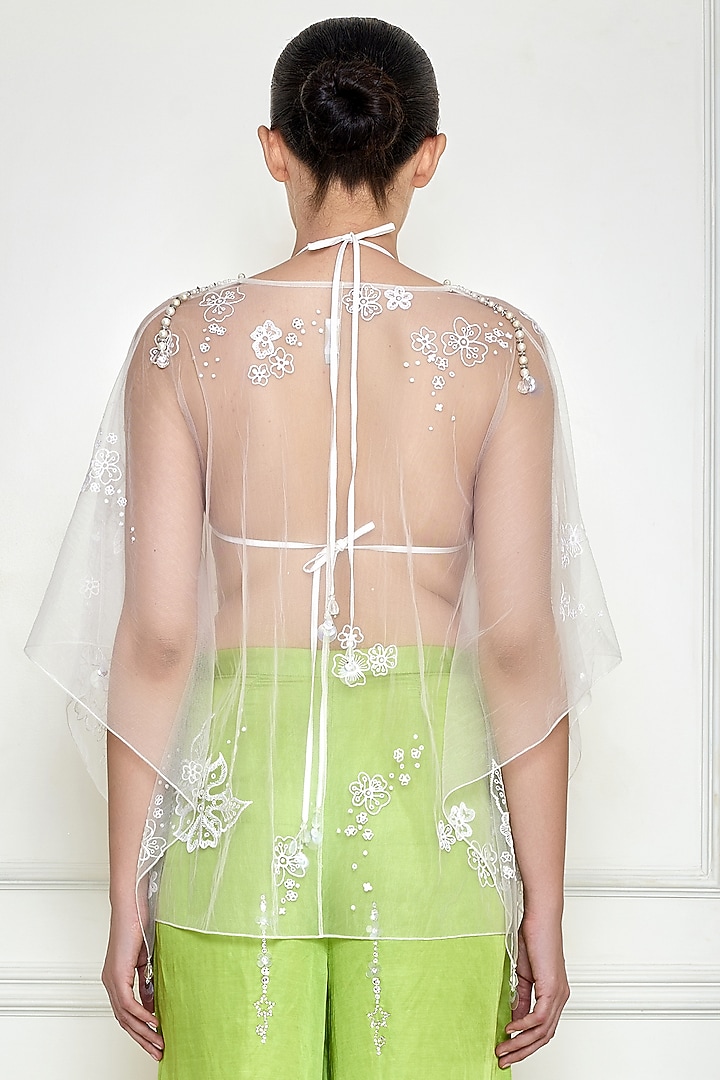 Frost White Net Embroidered Kaftan by Dilnaz Karbhary at Pernia's Pop Up Shop