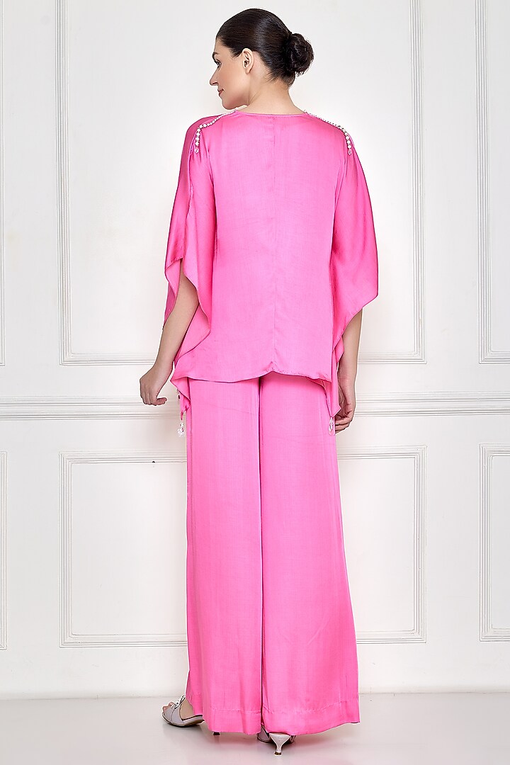 Pink Cotton Satin Jumpsuit With Kaftan by Dilnaz Karbhary at Pernia's Pop Up Shop
