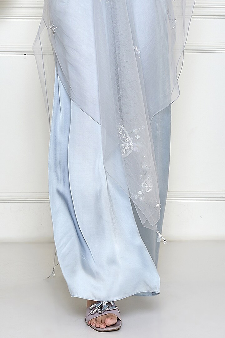 Ice Grey Cotton Satin Jumpsuit With Kaftan by Dilnaz Karbhary at Pernia's Pop Up Shop