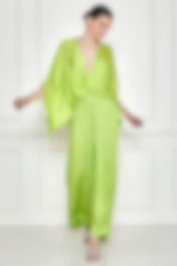 Citrus Green Cotton Satin Jumpsuit With Kaftan by Dilnaz Karbhary