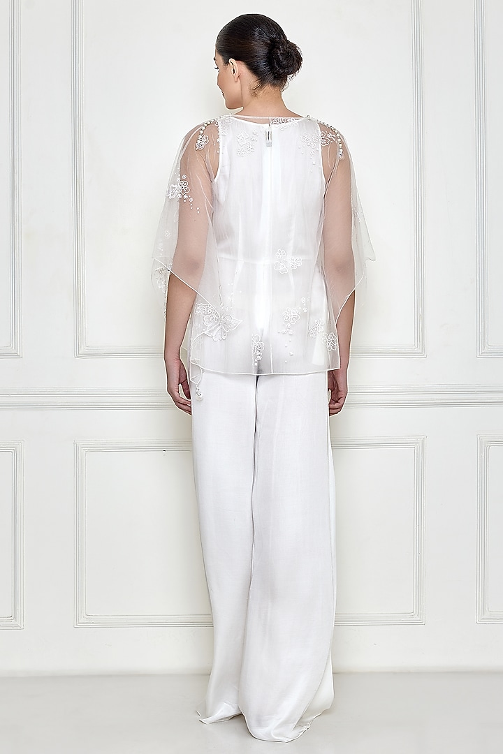 Frost White Cotton Satin Jumpsuit With Kaftan by Dilnaz Karbhary at Pernia's Pop Up Shop