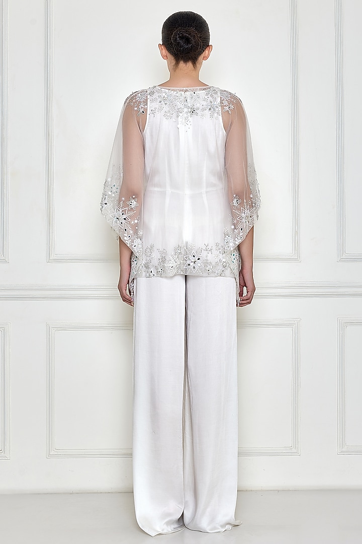 Frost White Cotton Satin Jumpsuit With Kaftan by Dilnaz Karbhary at Pernia's Pop Up Shop