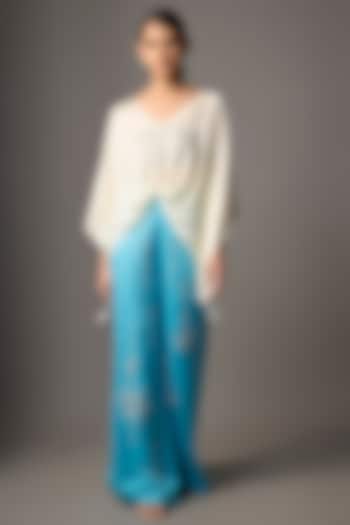 Powder Blue Blended Linen Trousers by Dilnaz Karbhary at Pernia's Pop Up Shop
