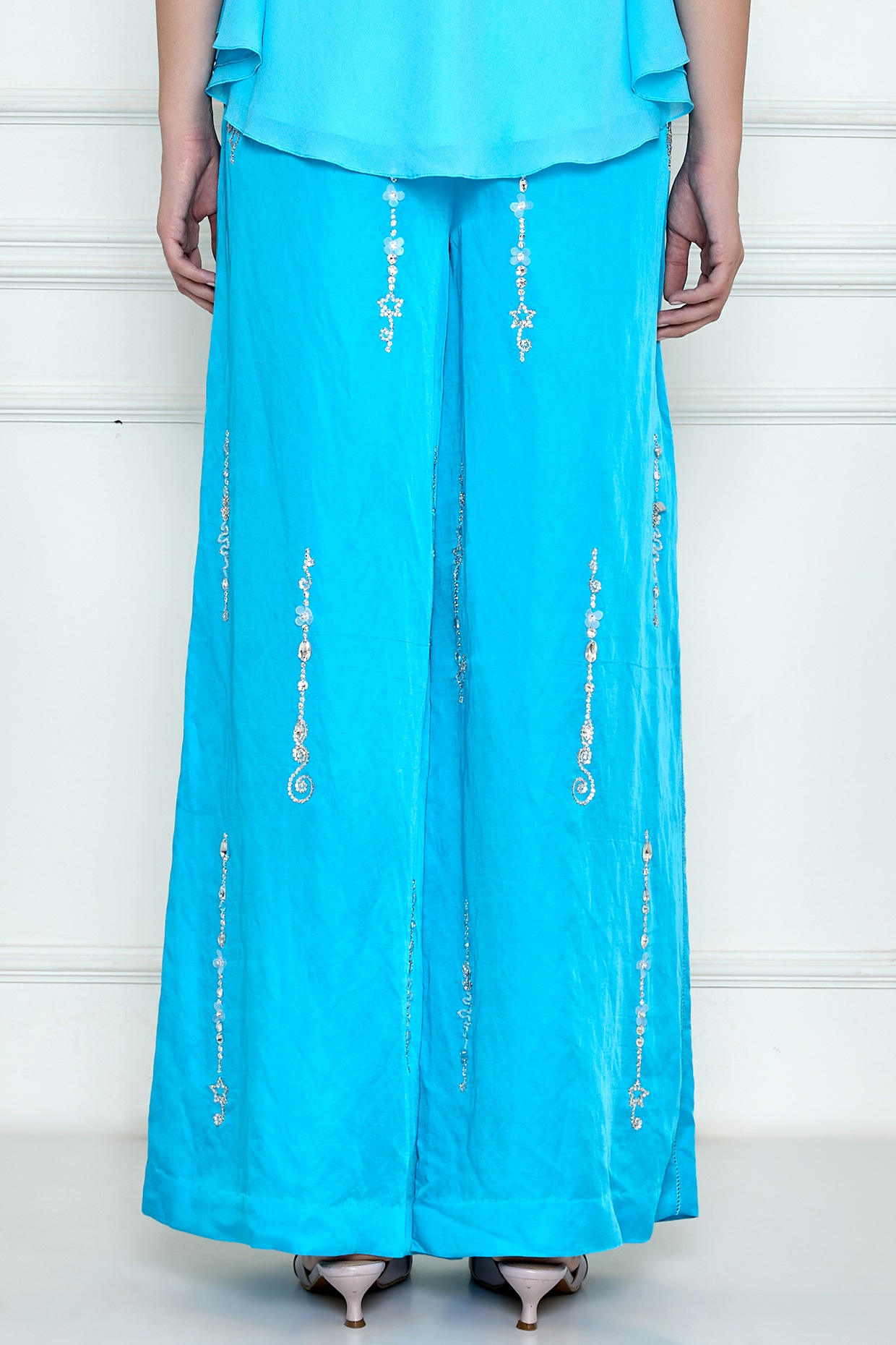 Royal Blue Satin High Waist Flare Trousers -Tisha – Rebellious Fashion