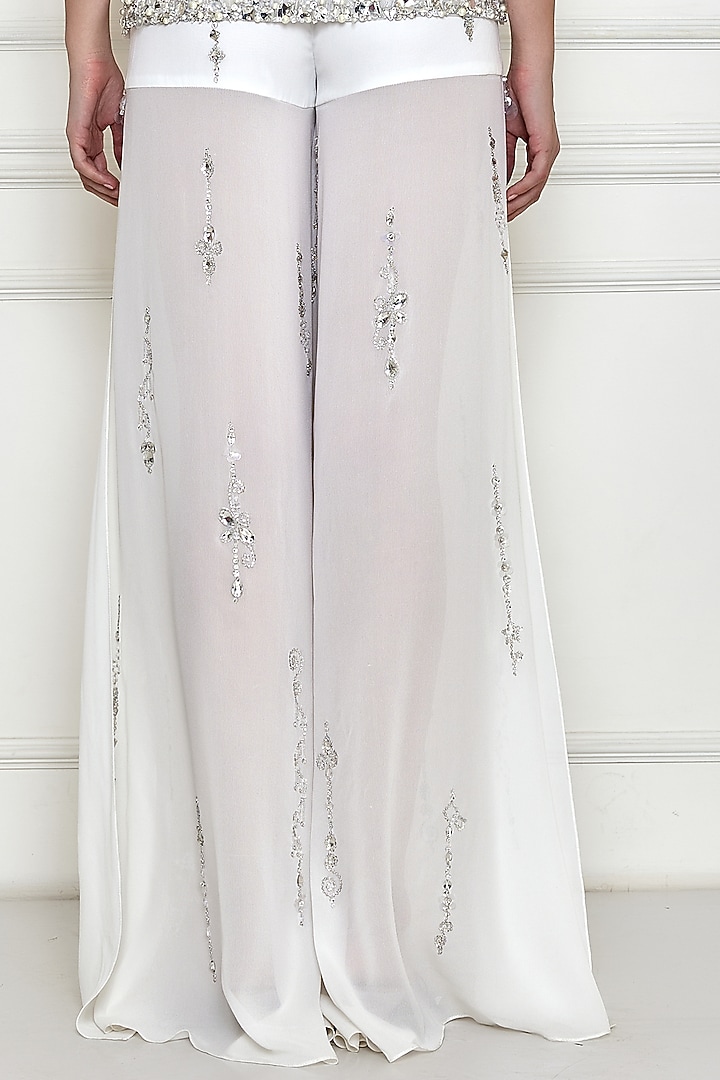Ivory Georgette & Polyester Satin Embroidered Sharara by Dilnaz Karbhary at Pernia's Pop Up Shop