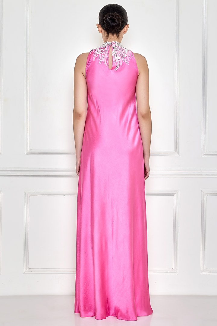 Pink Satin Embroidered Engagement Gown by Dilnaz Karbhary at Pernia's Pop Up Shop