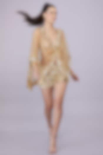 Gold Stretch Net Sequin Hand Embroidered Shorts by Dilnaz Karbhary at Pernia's Pop Up Shop