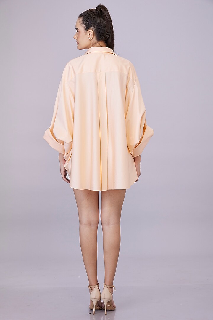 Light Peach Blended Cotton Hand Embroidered Shirt by Dilnaz Karbhary at Pernia's Pop Up Shop