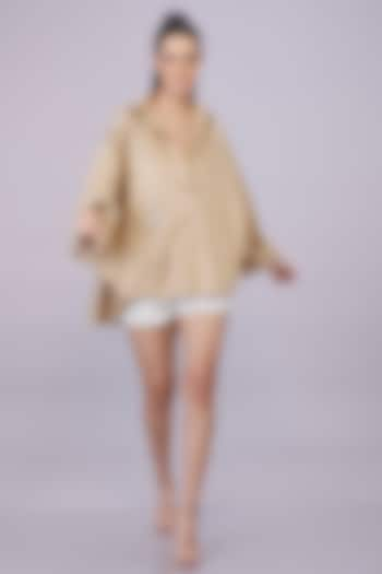 Khaki Blended Cotton Batwing Shirt by Dilnaz Karbhary at Pernia's Pop Up Shop