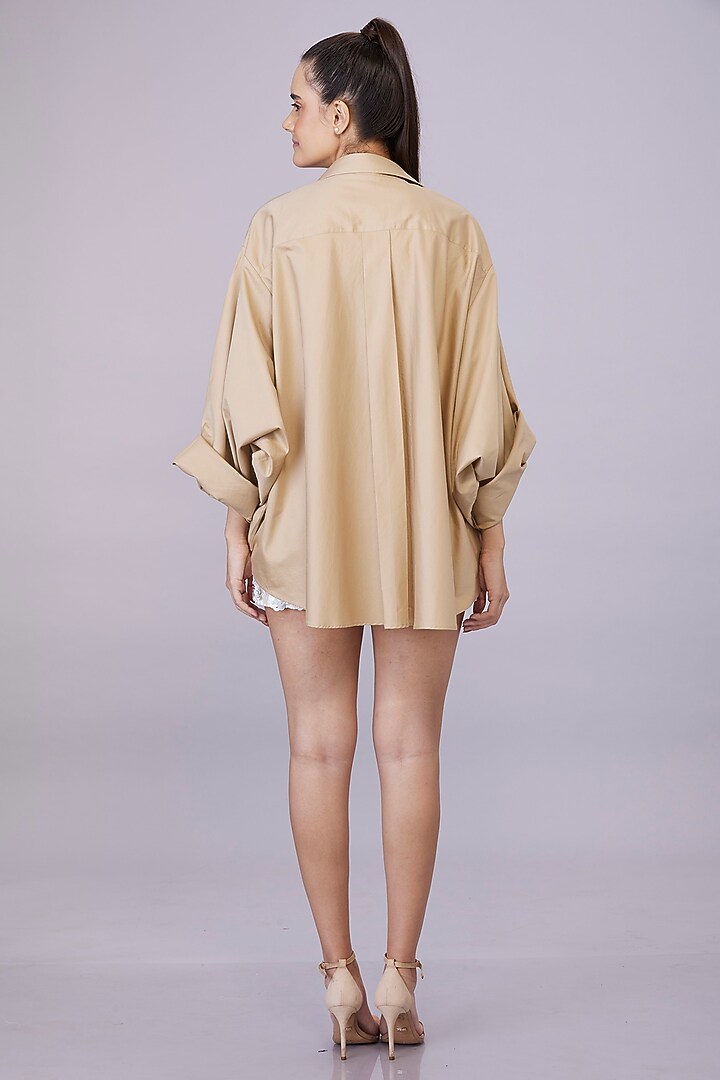 Khaki Blended Cotton Batwing Shirt by Dilnaz Karbhary at Pernia's Pop Up Shop