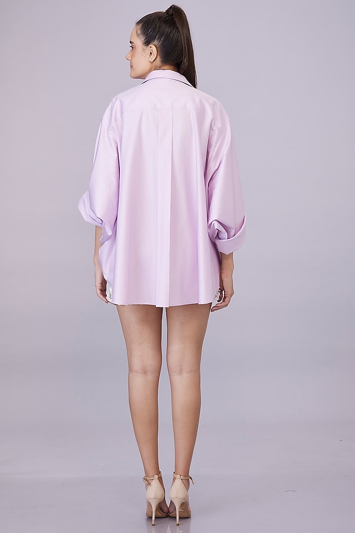 Pale Lilac Blended Cotton Hand Embroidered Shirt by Dilnaz Karbhary at Pernia's Pop Up Shop