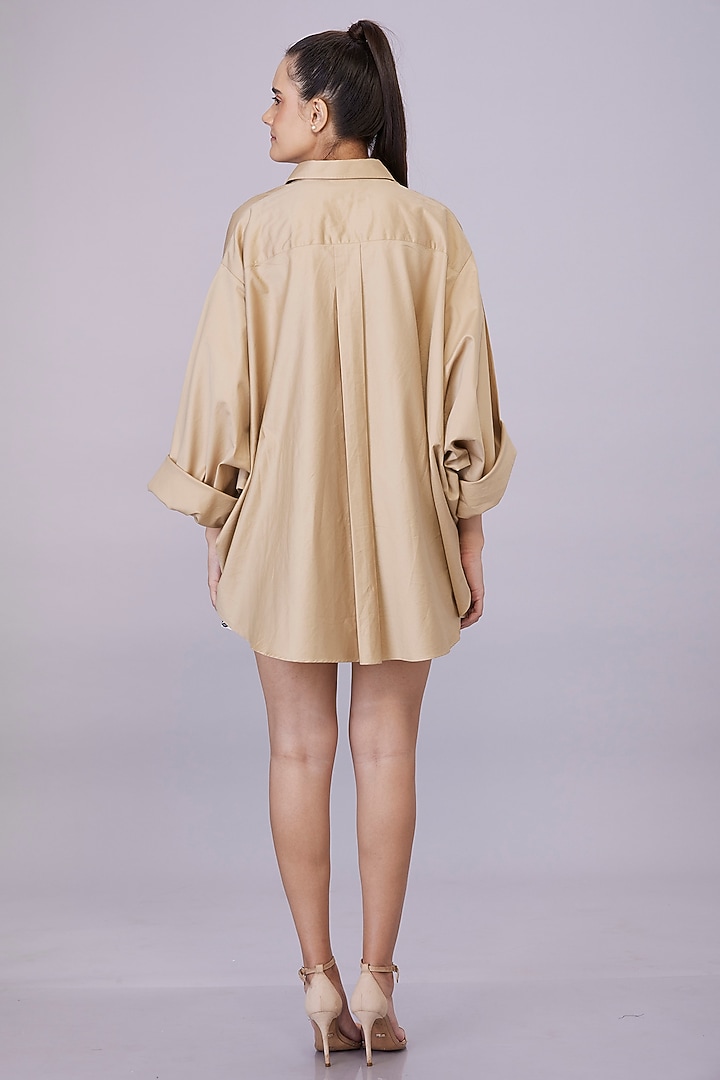 Khaki Blended Cotton Cutwork Embroidered Shirt by Dilnaz Karbhary at Pernia's Pop Up Shop