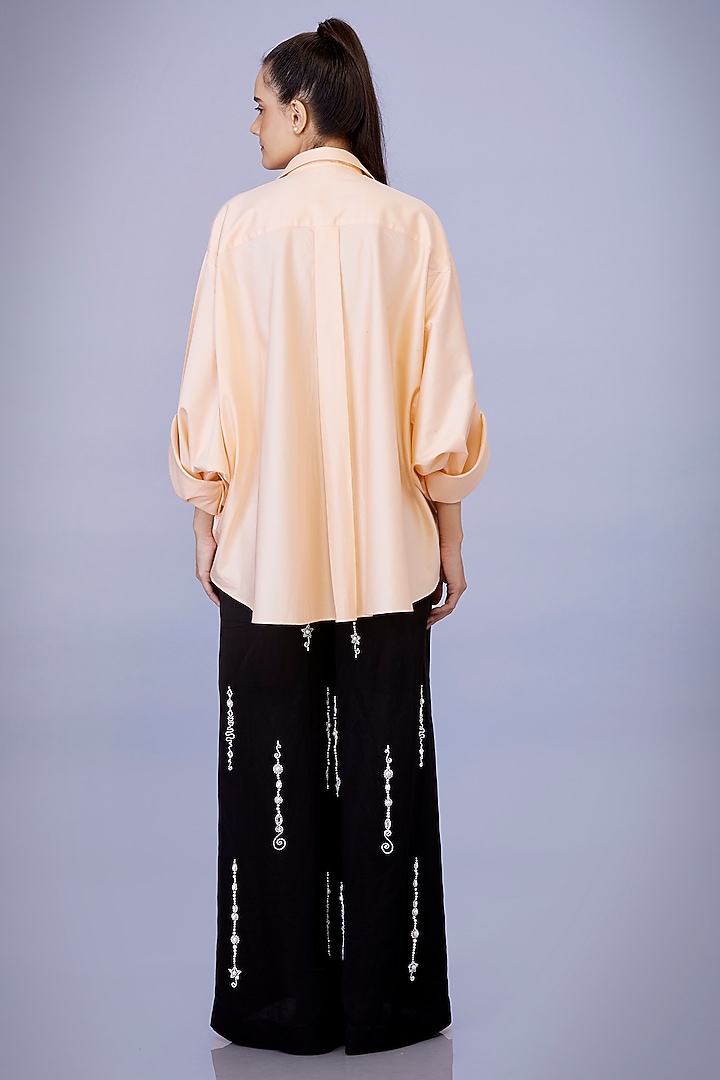 Light Peach Blended Cotton Cutwork Hand Embroidered Shirt by Dilnaz Karbhary at Pernia's Pop Up Shop