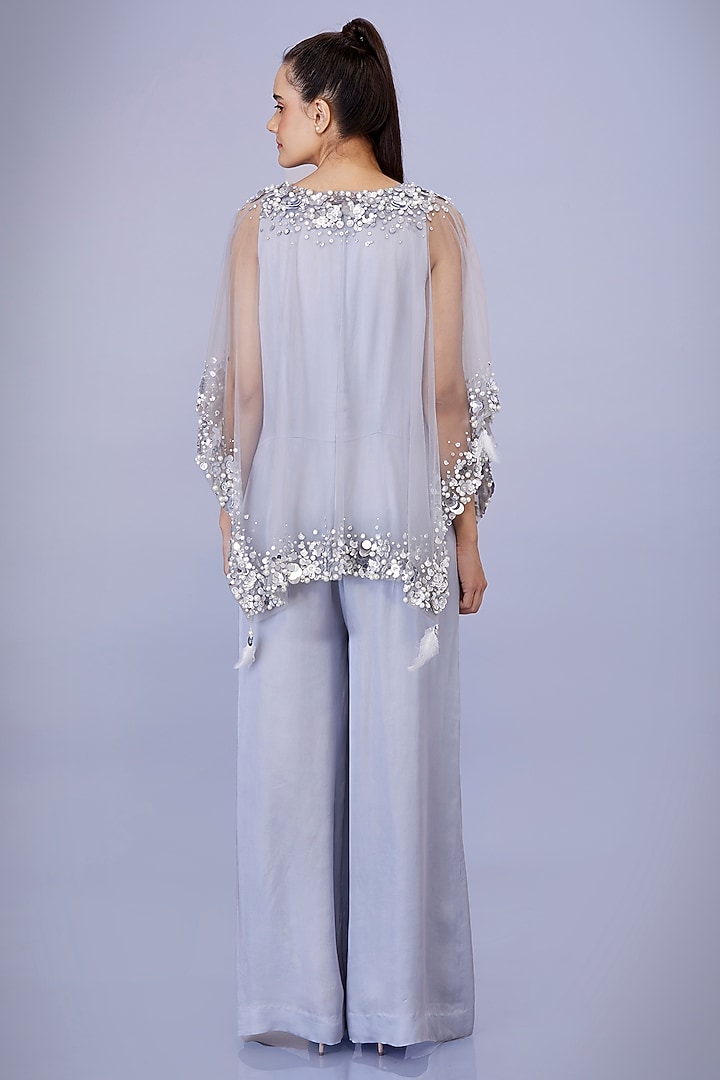 Light Grey Blended Satin Jumpsuit With Kaftan by Dilnaz Karbhary at Pernia's Pop Up Shop