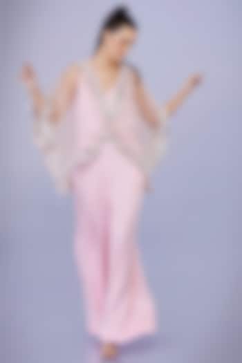 Light Pink Blended Satin Jumpsuit by Dilnaz Karbhary at Pernia's Pop Up Shop