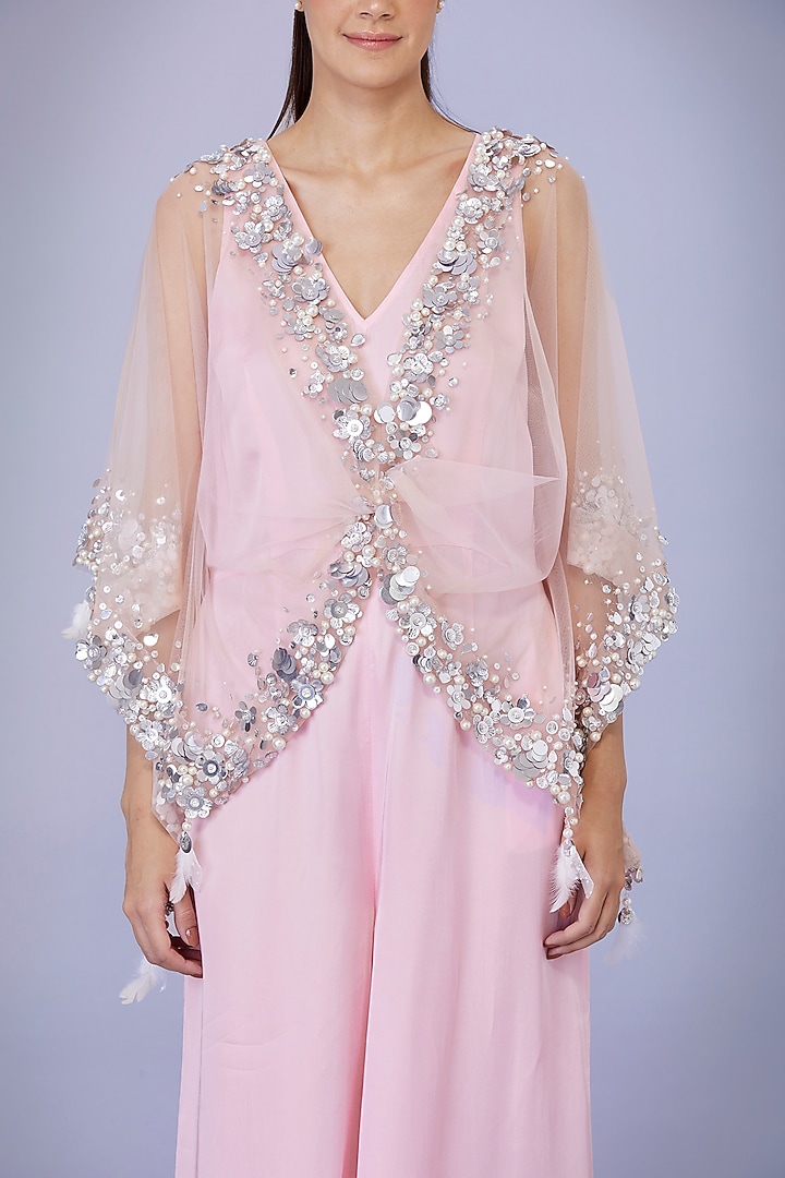 Light Pink Blended Satin Jumpsuit by Dilnaz Karbhary at Pernia's Pop Up Shop